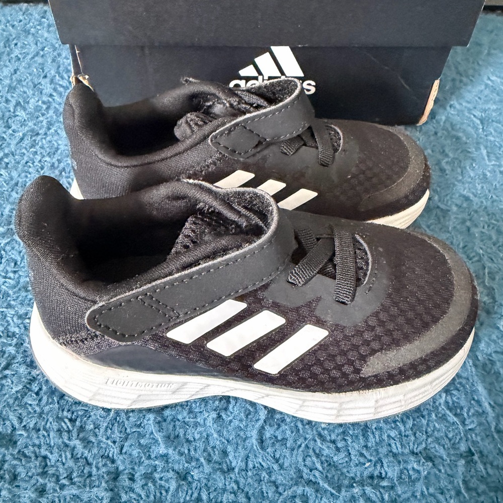 adidas Kids Black Sneakers with White Stripes